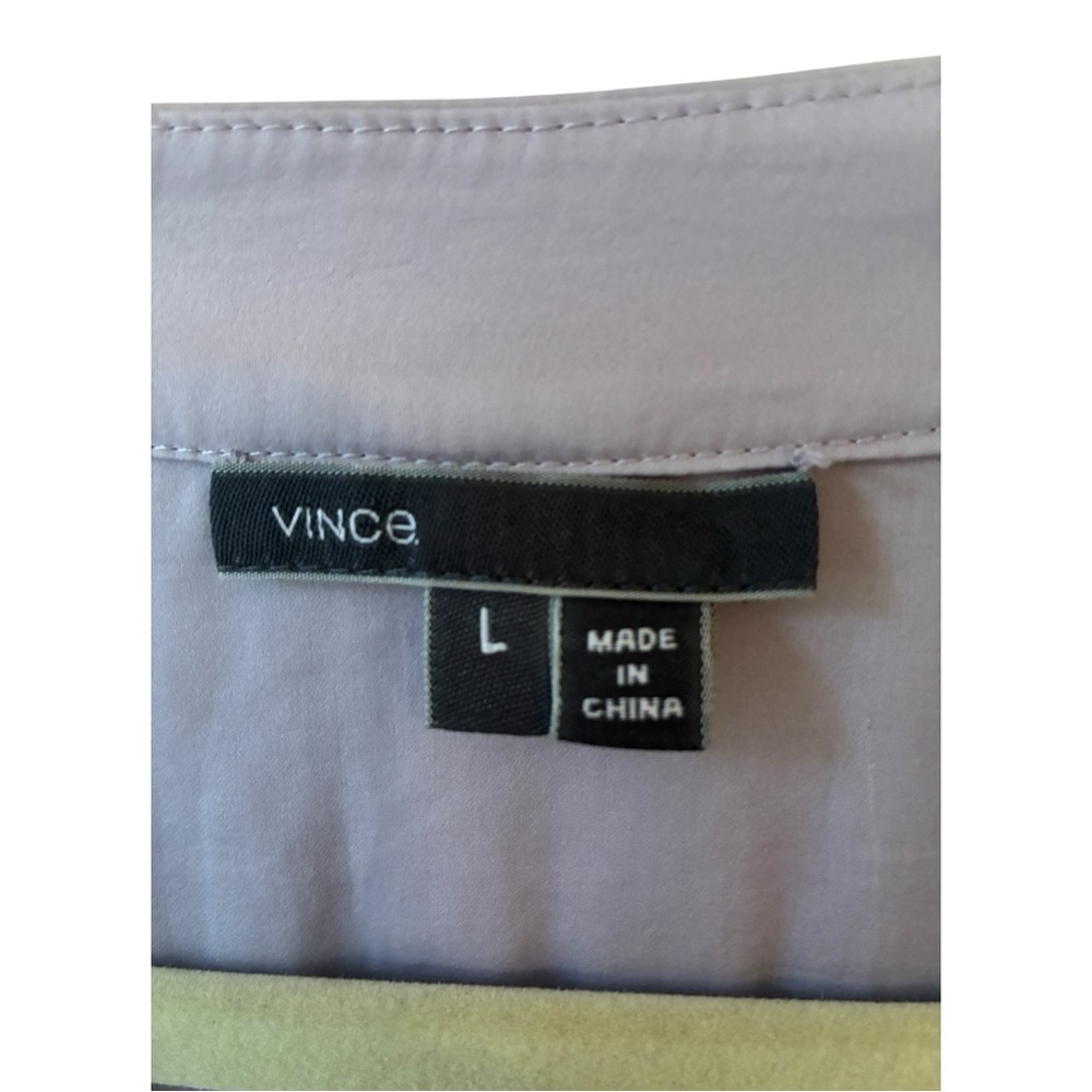 Vince Washed Satin Shirred Shoulder V-Neck Drawstring Waist Dress L Lavender - Picture 4 of 4